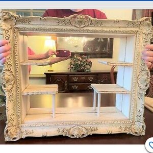 Antique Victorian Wooden Mirror w Display Shelves
